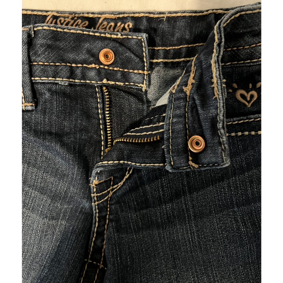 Justice Jeans Girls Size 8S Dark Wash Cuffed Hem Pockets Logo Snap Close - Picture 5 of 8